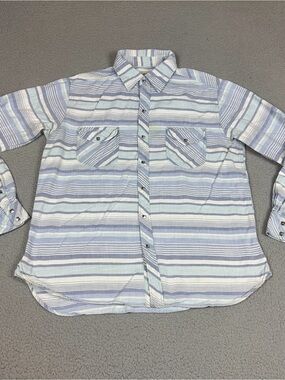 Ryan Michael Shirt Light Blue White Striped Button-Up Casual Pearl Snap